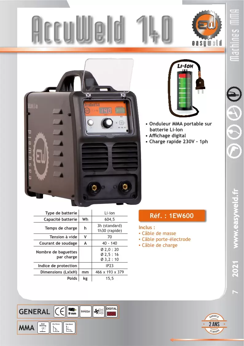 Poste à souder sur batterie ACCUWELD 140 et accessoires - EASYWELD